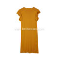 Women's Knitted Crew-Neck Flutter Sleeve Stretchable Dress